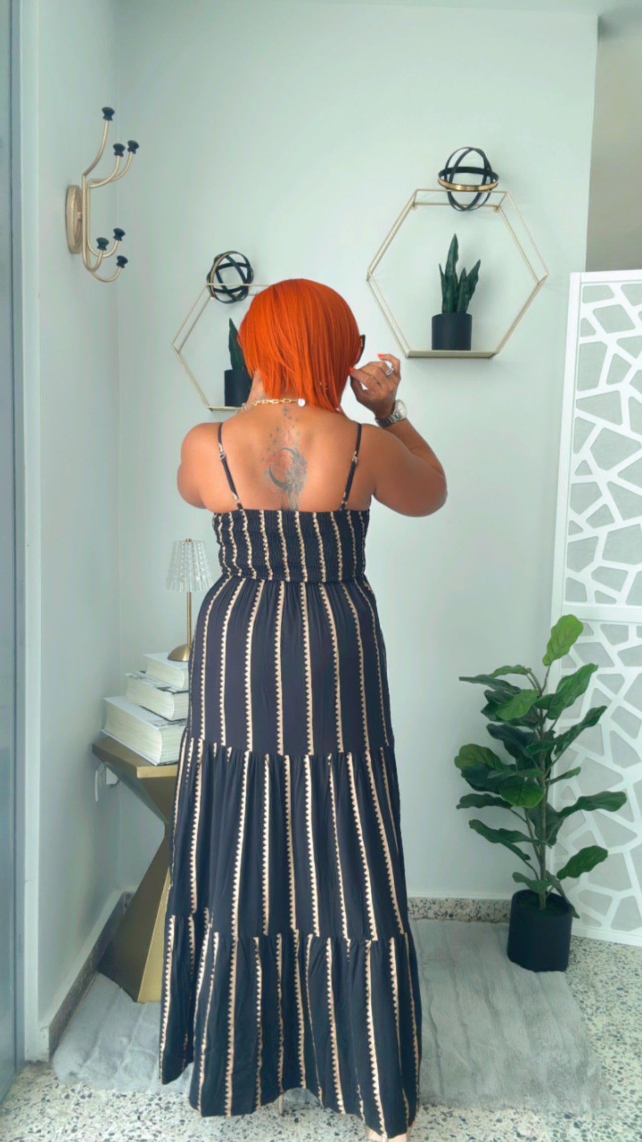 Black Dress with Gold Zigzag Line