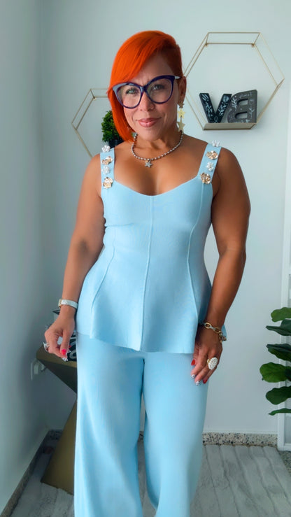 Sky Blue Sweater Pant Set