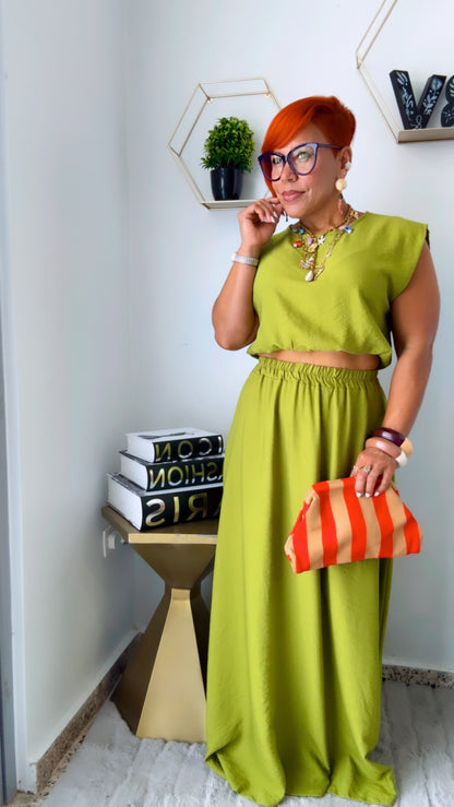 Santorini Olive Skirt Set
