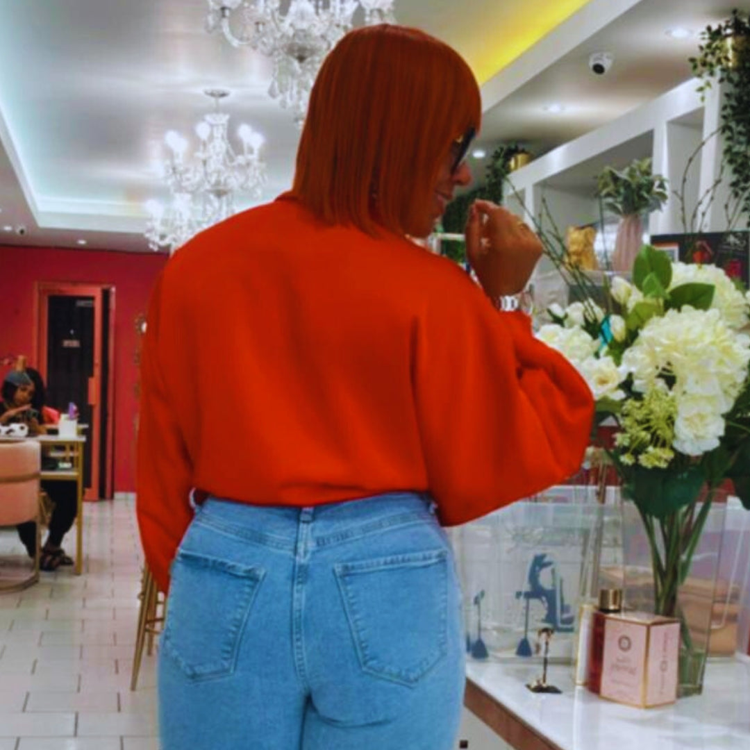 Fiery Red Balloon Sleeve Tie-Front Blouse