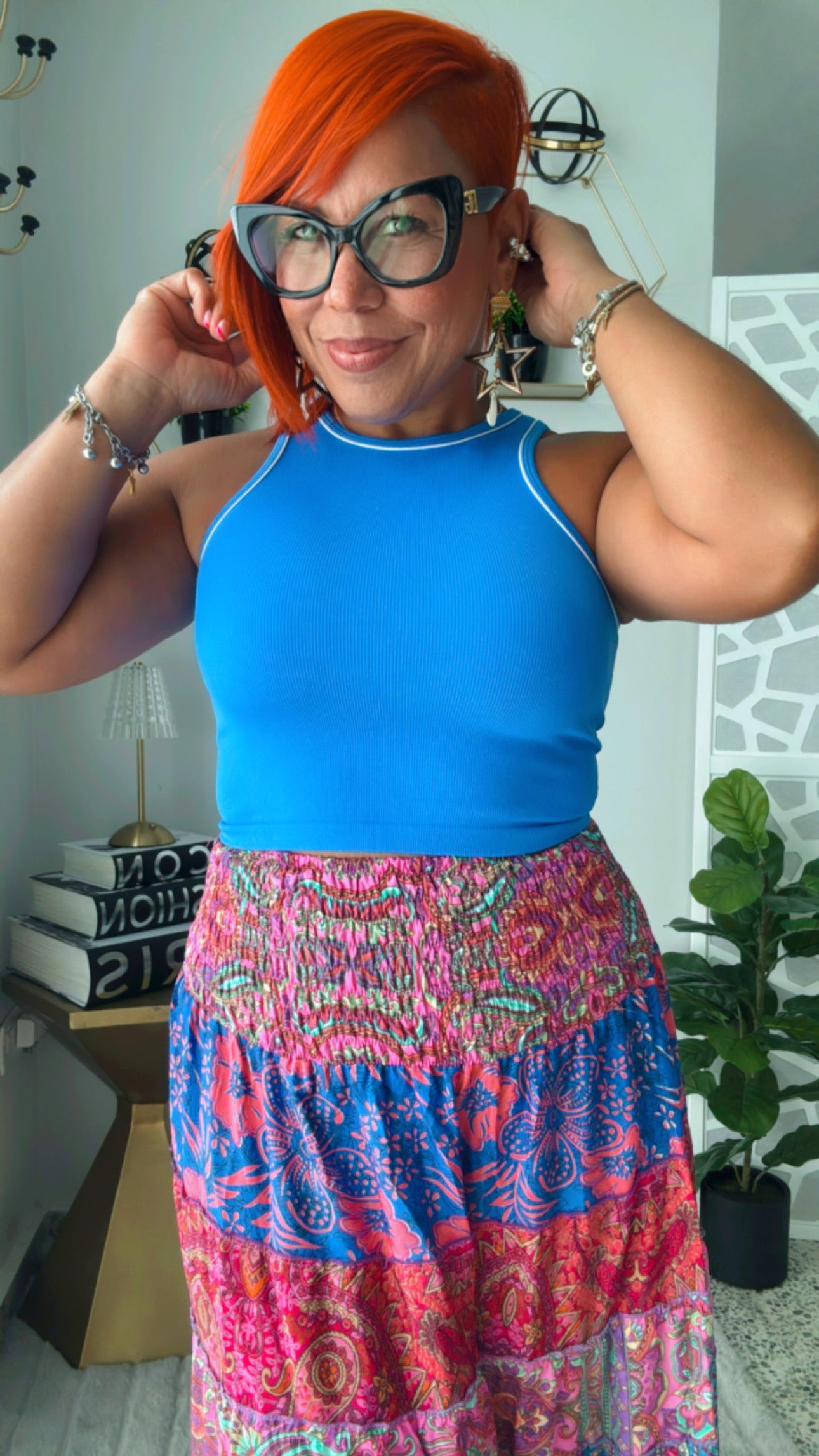 Blue Basic Top with White Line