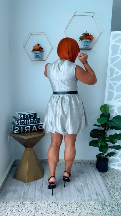 Silver Bubble Mini Dress w/Belt