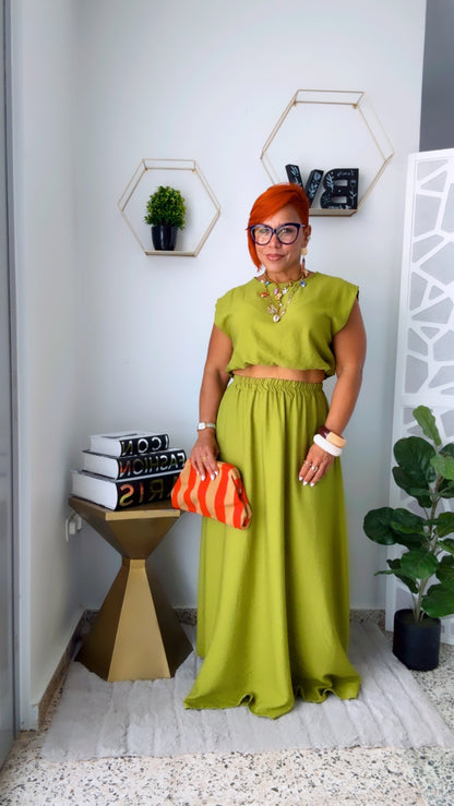 Santorini Olive Skirt Set