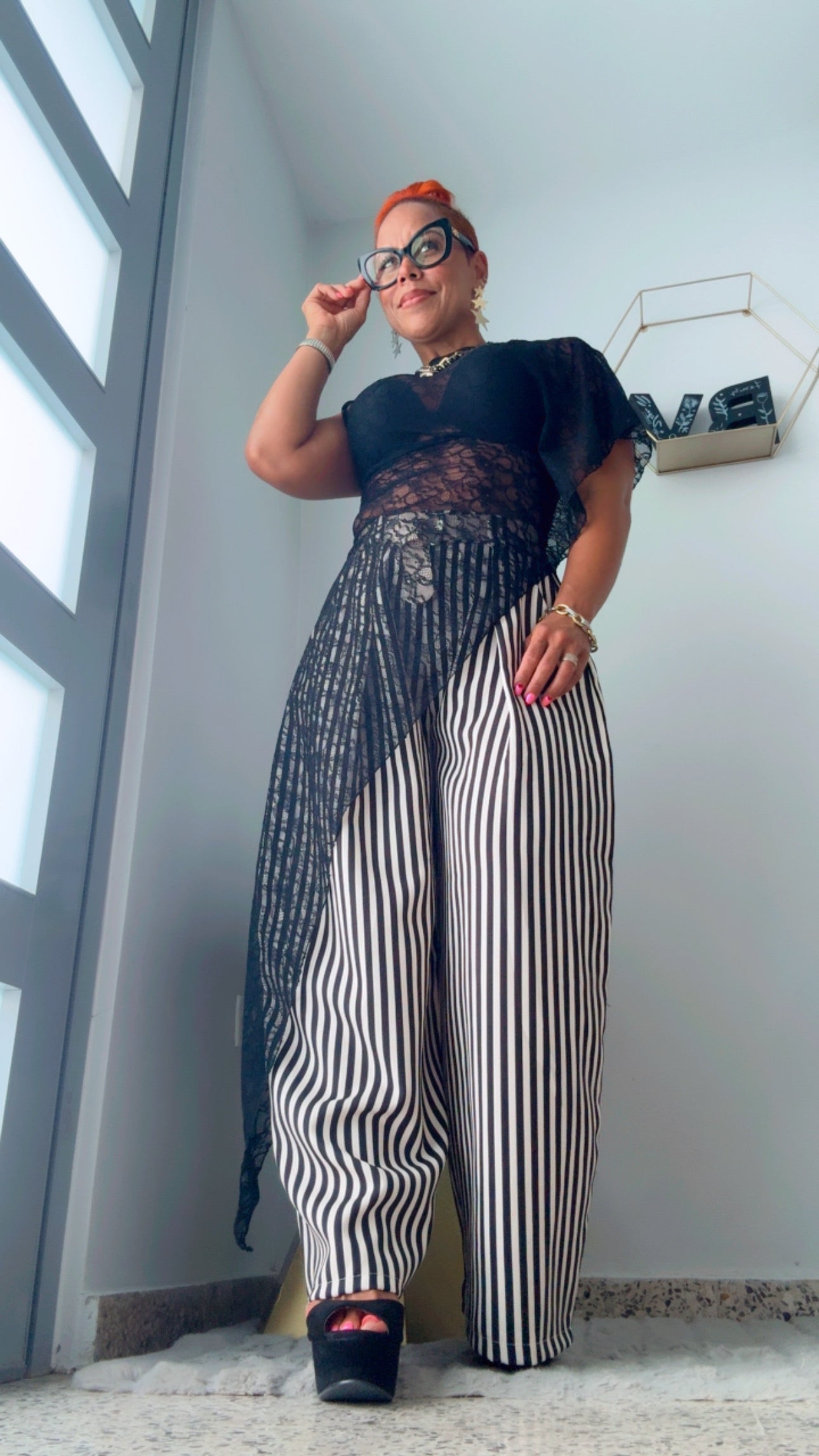 Black Asymmetric Lace Top