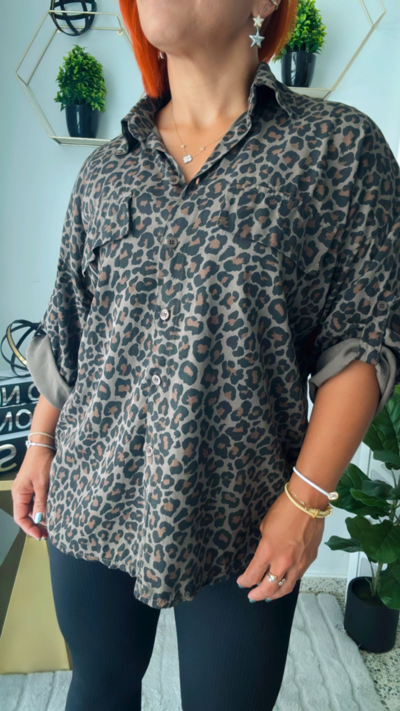 Leopard Button-Down Blouse