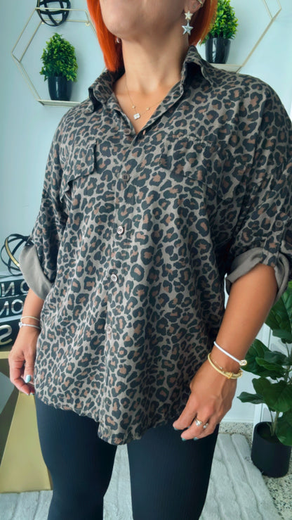 Leopard Button-Down Blouse