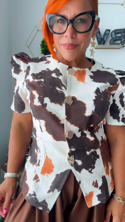 Short Sleeve Cow Print. Vest