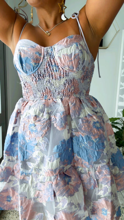 Floral Sweetheart Smocked Mini Dress