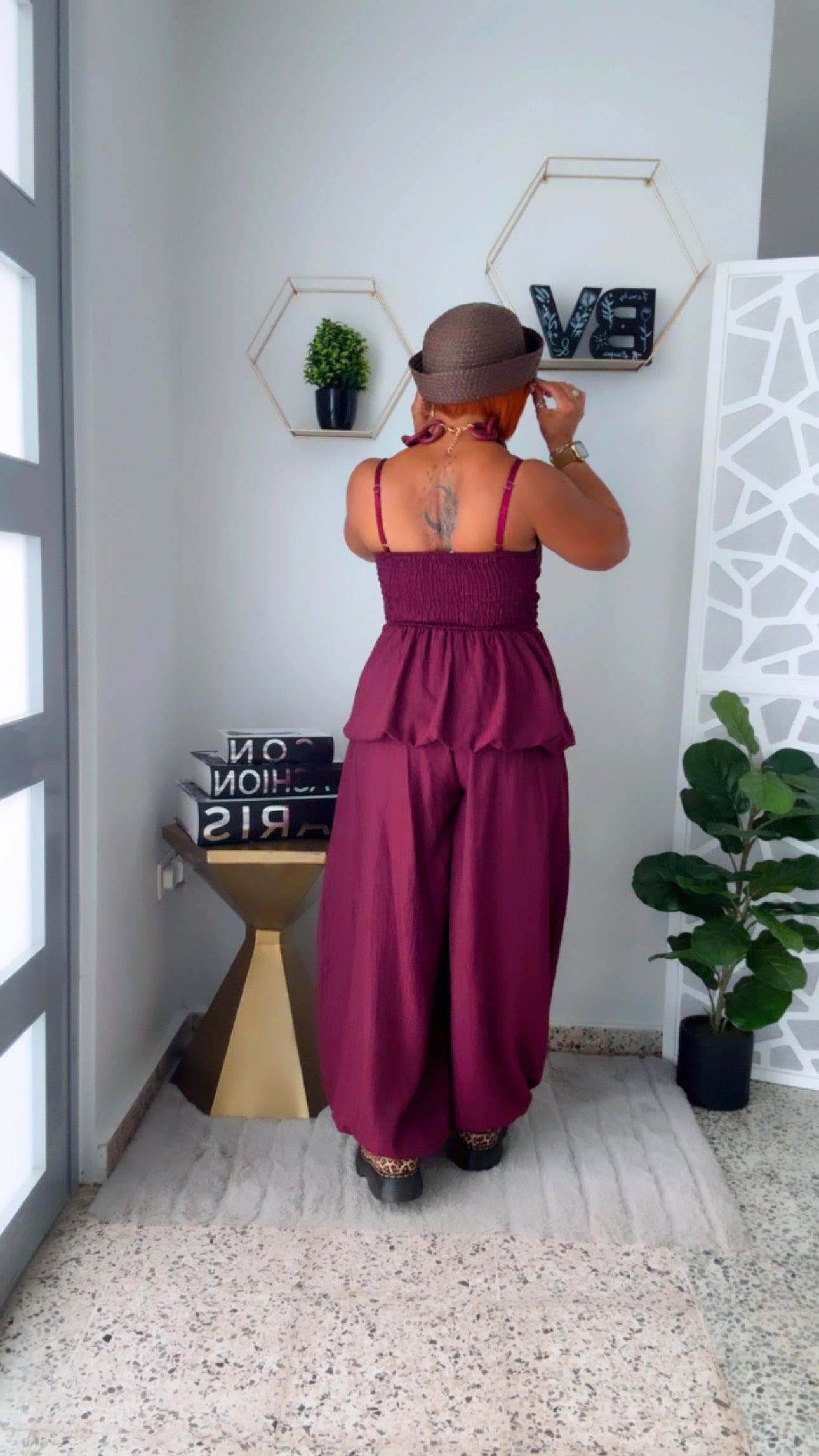 Cranberry Peplum Harem Set