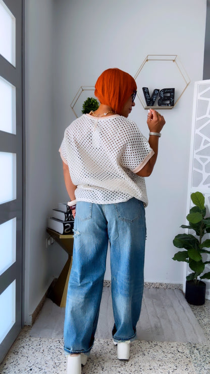 Silver Rhinestone Hearth Crochet Glam Top