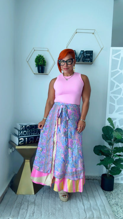 Pink & Violet Reversible Wrap Around Skirt