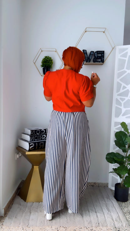 Navy and Beige Line Flow Pant