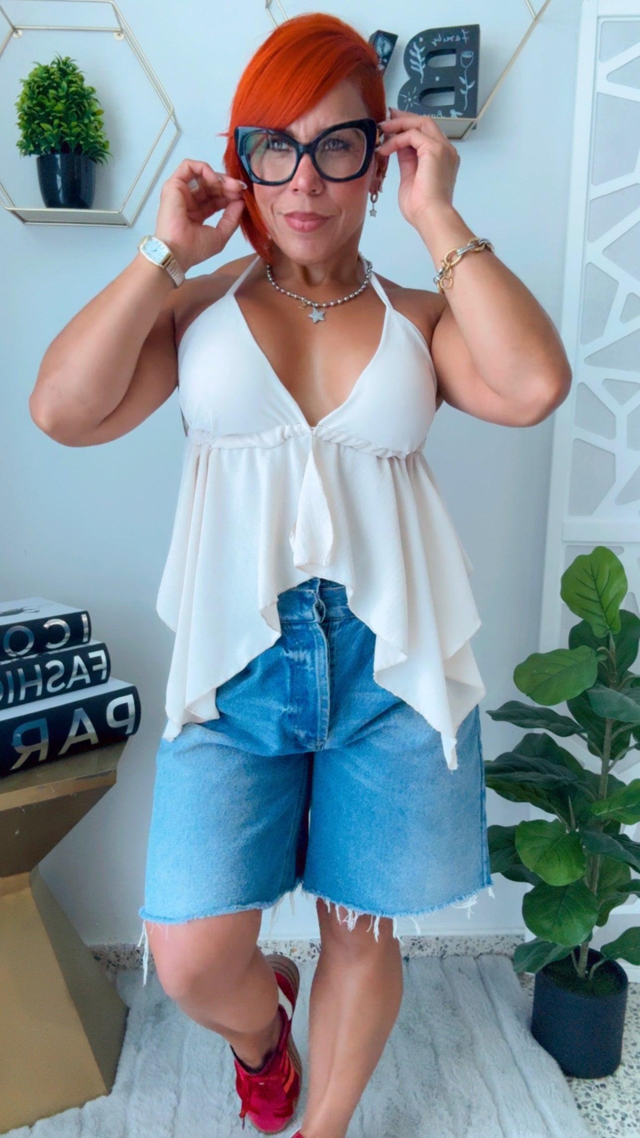 Beige Halter Backless Top