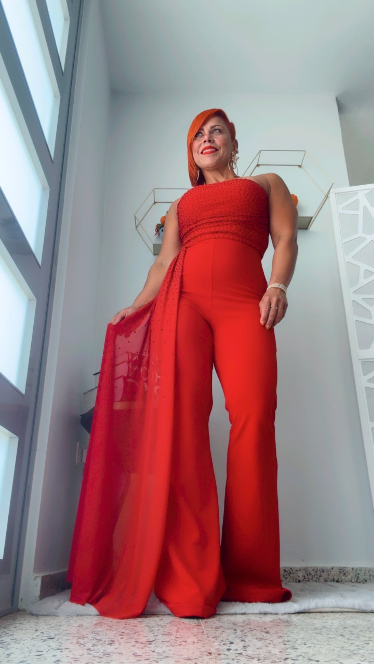 Passion Red Rhinestone Jumpsuit