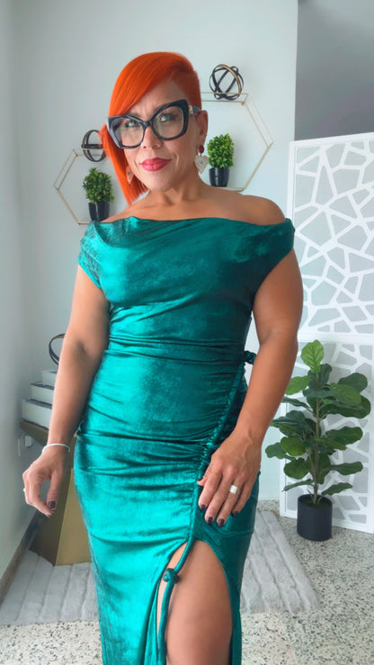 Metallic Emerald Long Dress