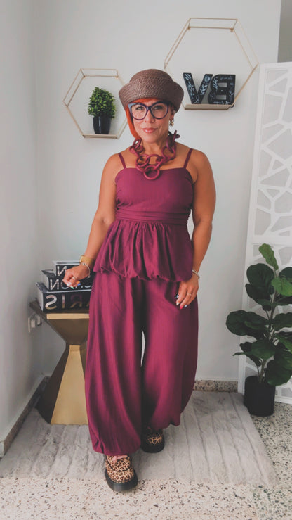 Cranberry Peplum Harem Set