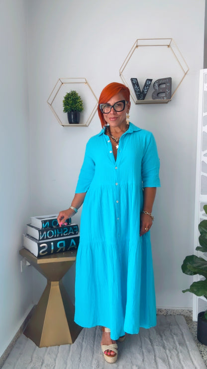 Turquesa Midi Shirt Dress