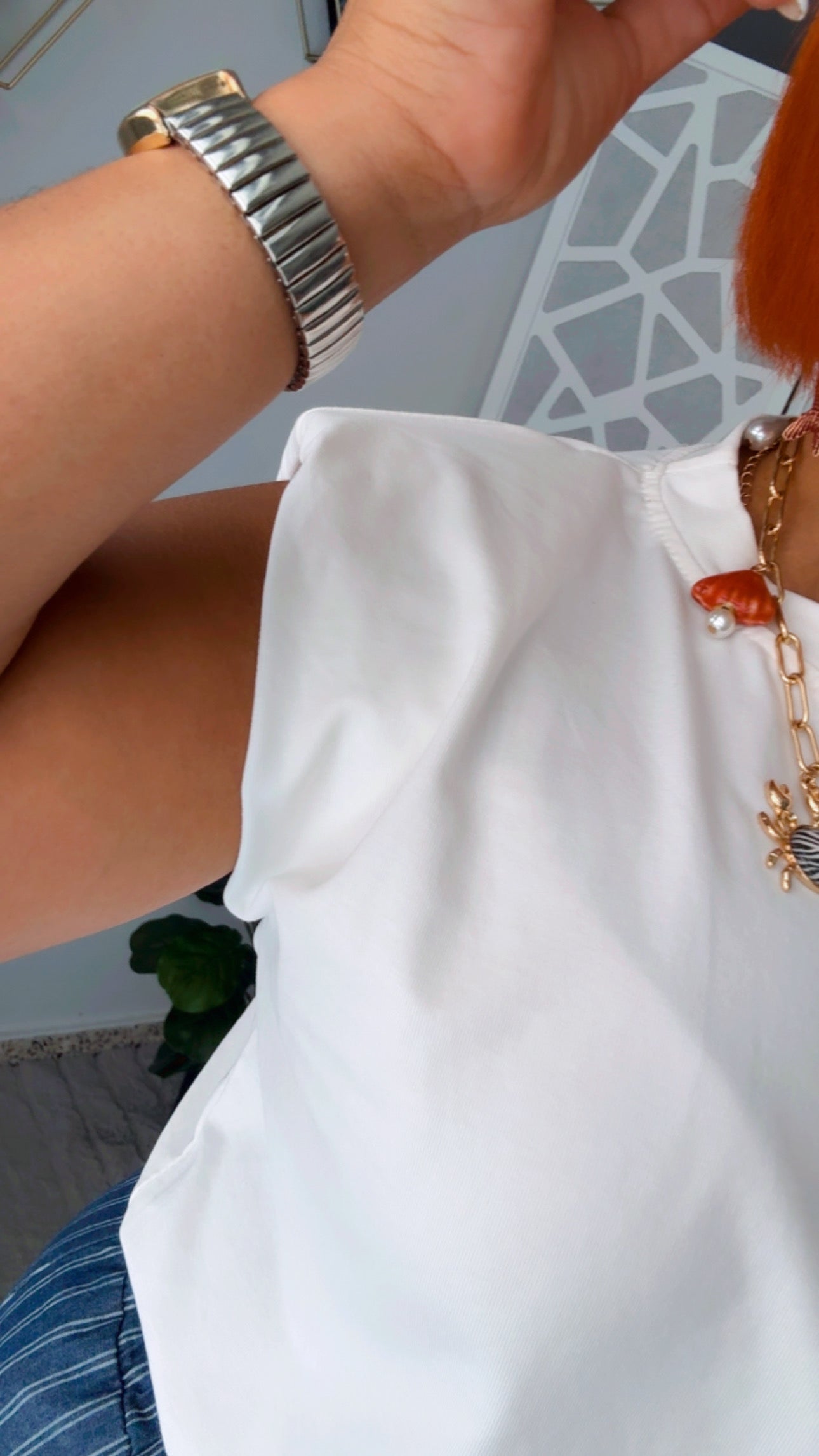 White Shoulder Pads Ttshirt