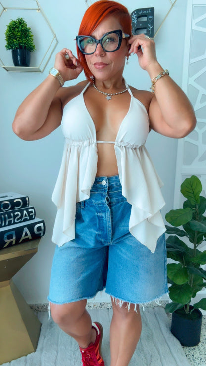 Beige Halter Backless Top