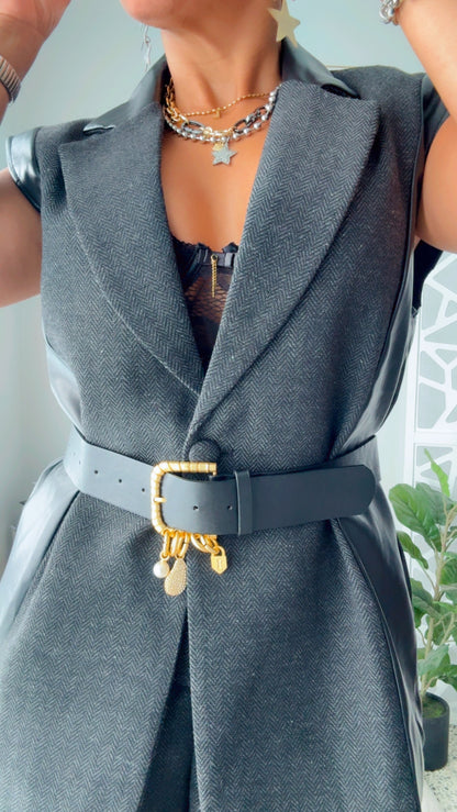Leather Contrast Short Business Vest Set