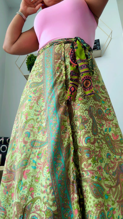 Fushia &  Neon Green Reversible Wrap Around Skirt