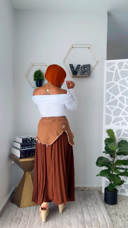 Mocha Denim Contrast Skirt