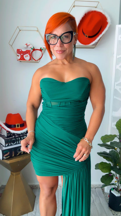 Layered Ruffle Mini Green Dress