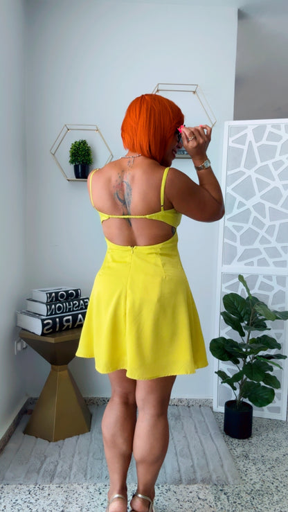 Please Lemonade 🍋 Open Back Mini Dress