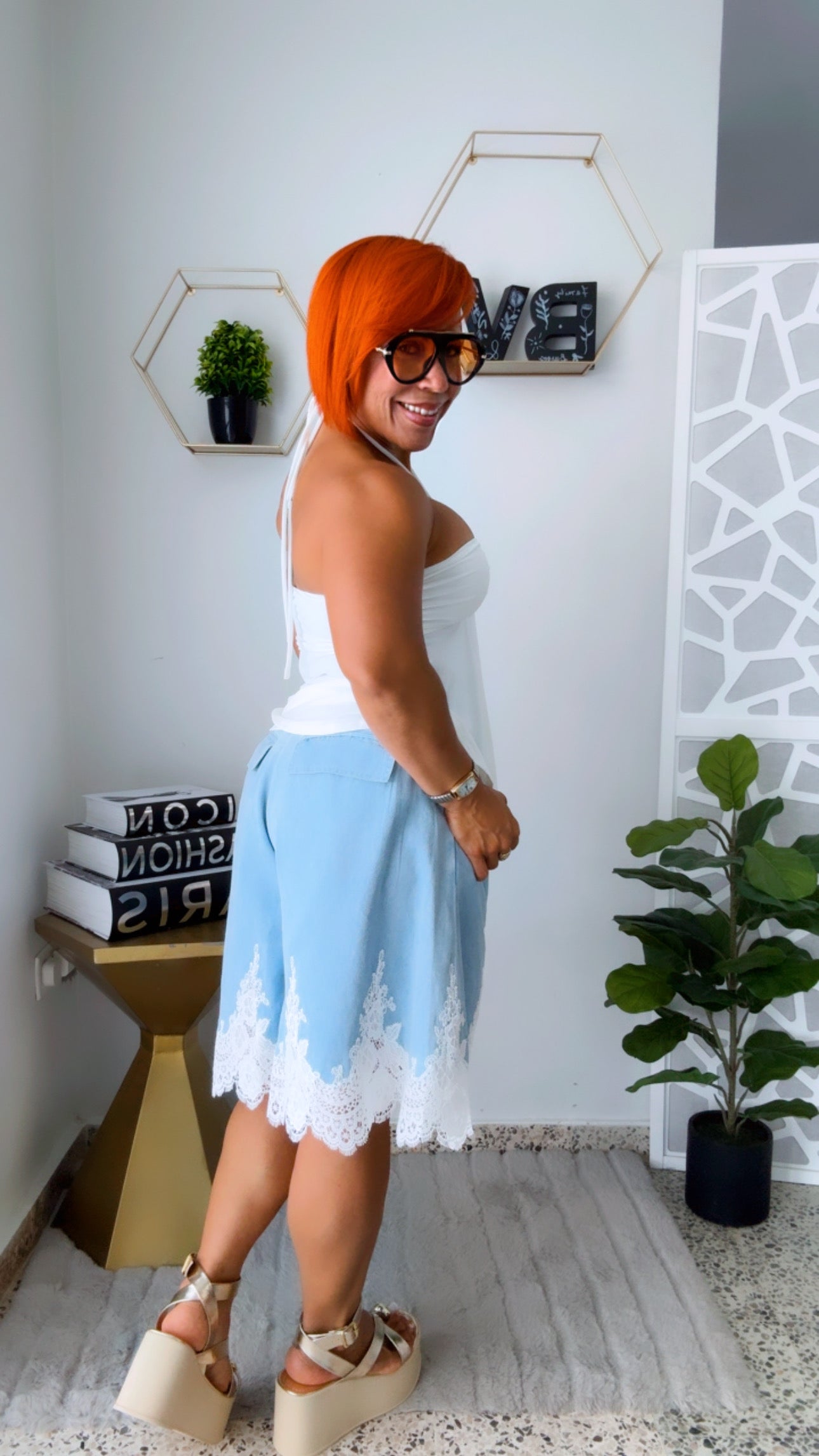 Light Denim Capri Lace Culottes