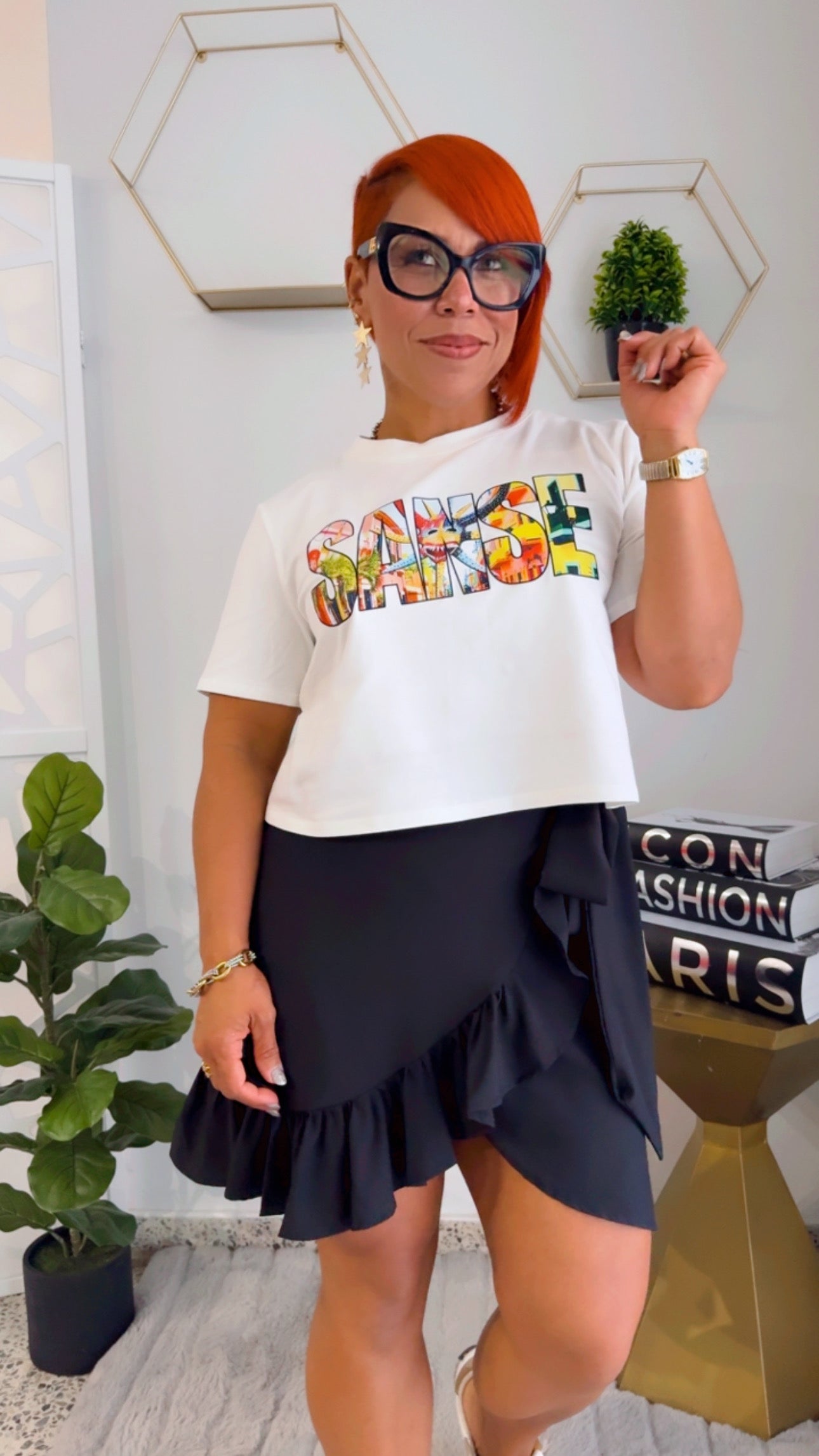 White SANSE Crop Short Sleeve Top