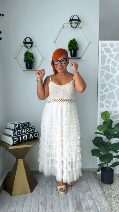 Almond Tuttu Dress with Crochet Top