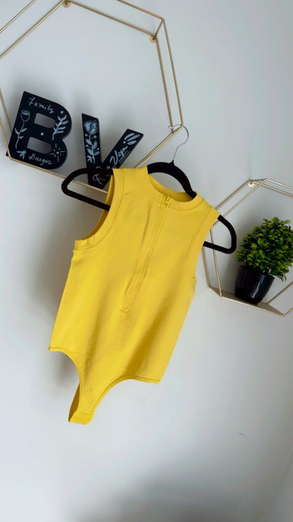 Yellow Basic BodySuit with front Zipper