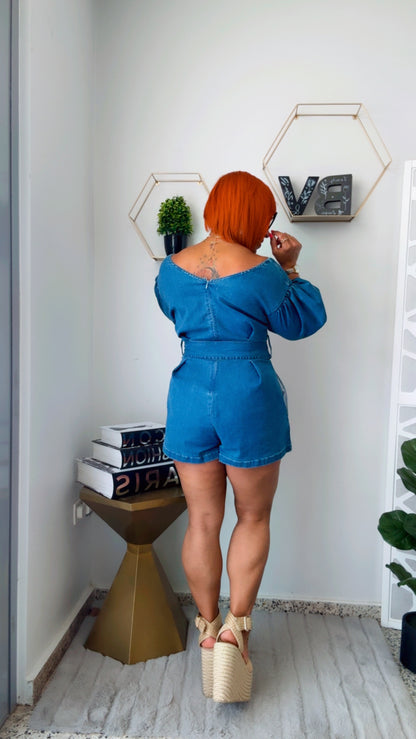 Off Shoulder Denim Romper
