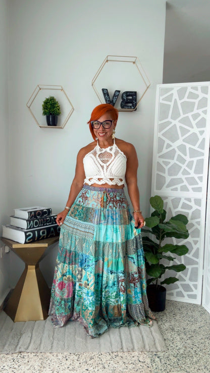 Aqua Tassel Boho Skirt