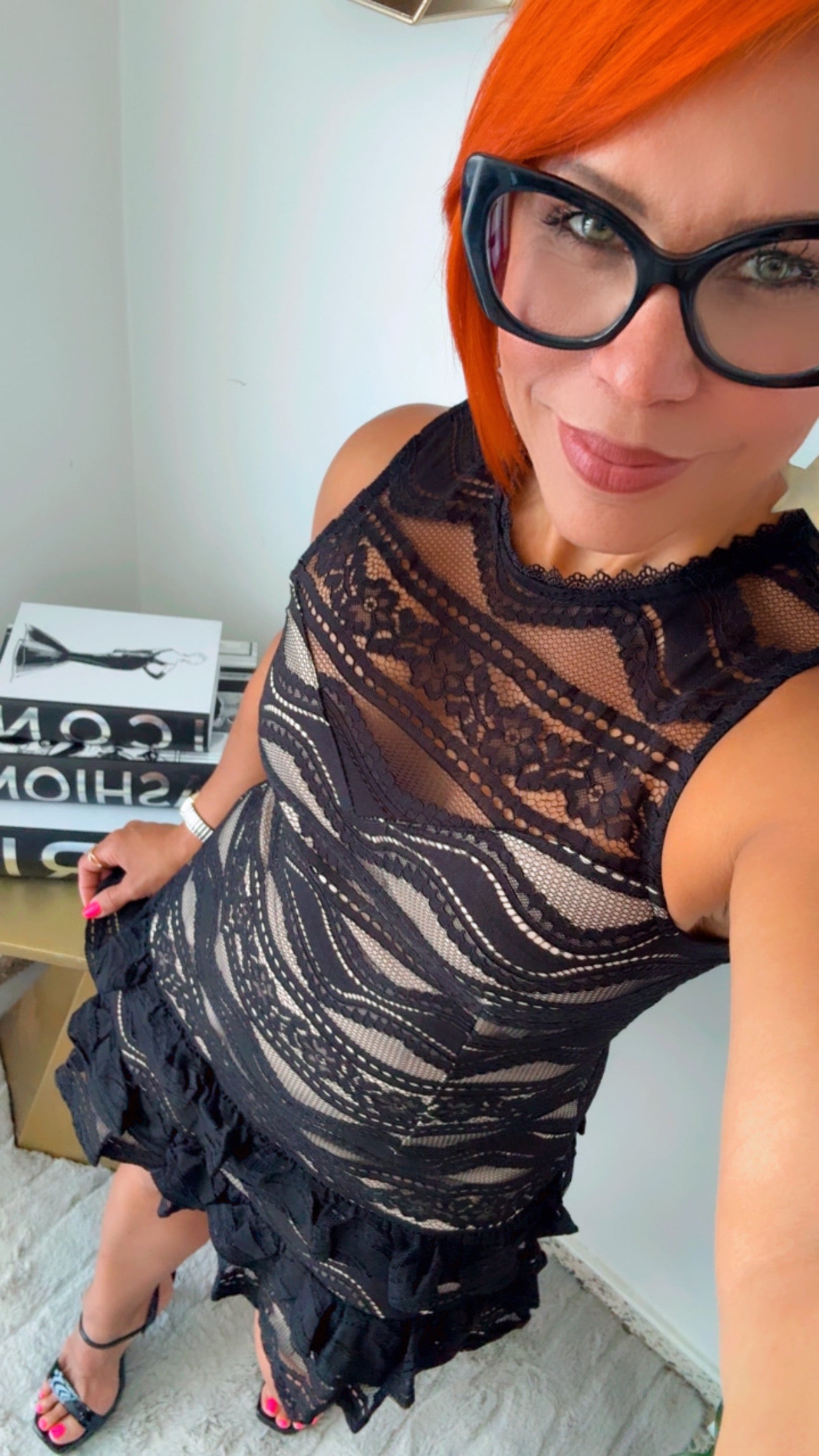 Black Lace Short Ruffle Dress