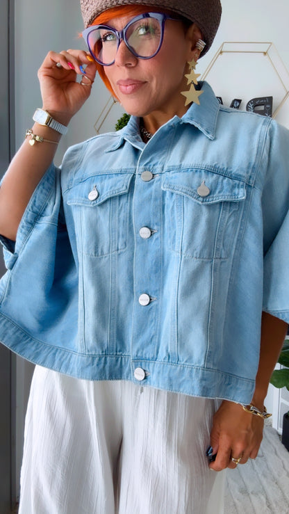 Short Sleeve Oversized Light Denim Jacket