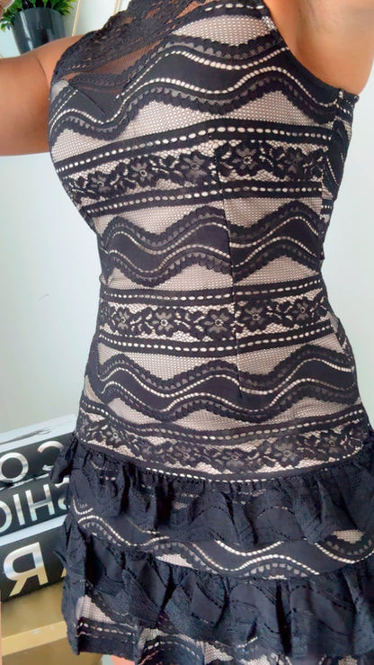 Black Lace Short Ruffle Dress