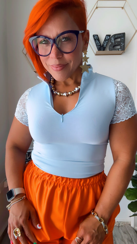 Sky Blue Basic with Lace and Zipper