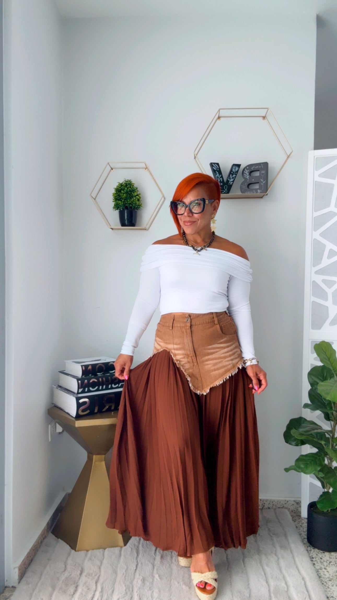 Mocha Denim Contrast Skirt