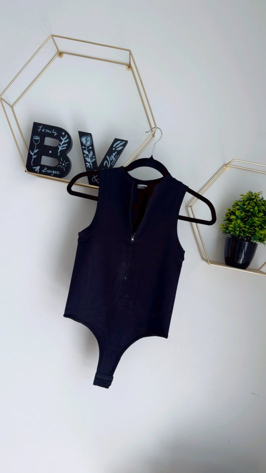 Black Basic BodySuit with front Zipper