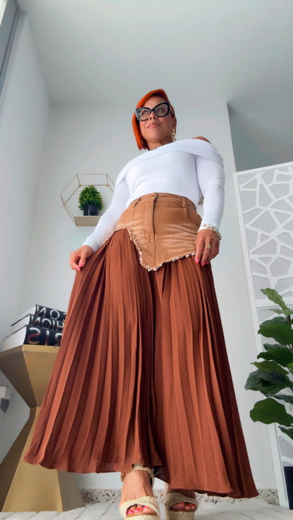 Mocha Denim Contrast Skirt