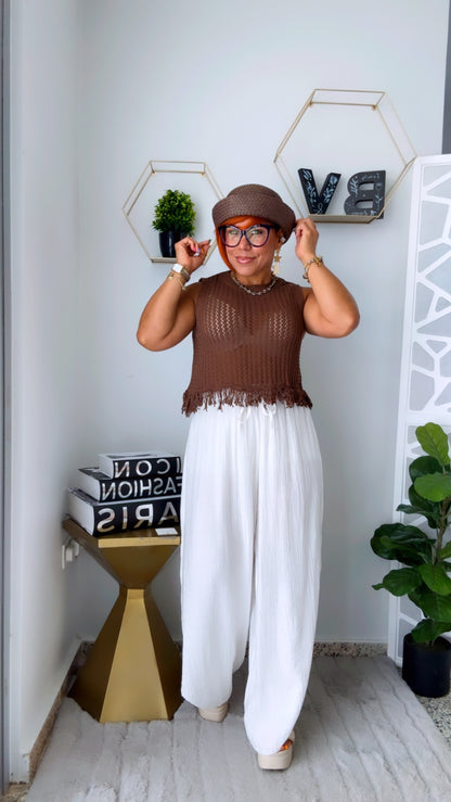 White Wide Leg Split Skirt Pant - Boho&nbsp;