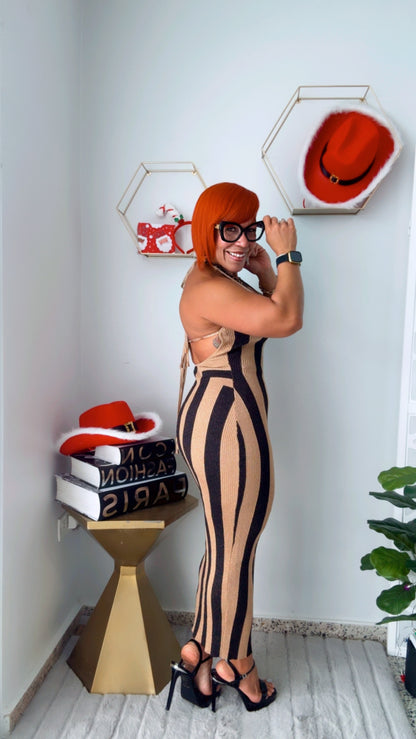 Black & Gold Striped Midi Dress