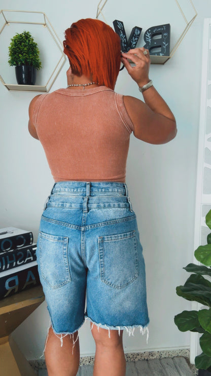 Rhinestone Washed Mocha Crop Top