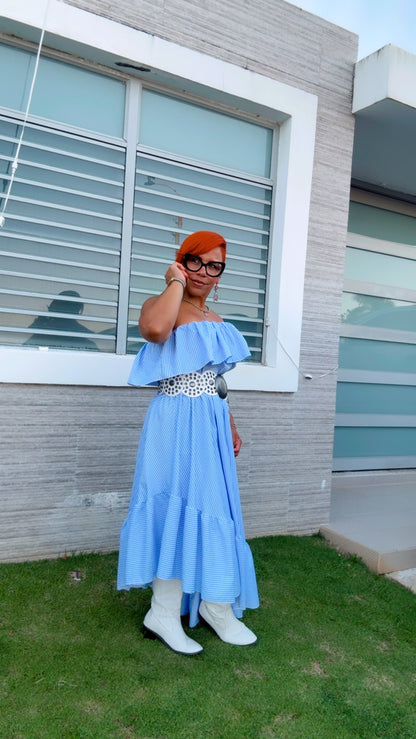 Gingham One Shoulder Maxi Dress
