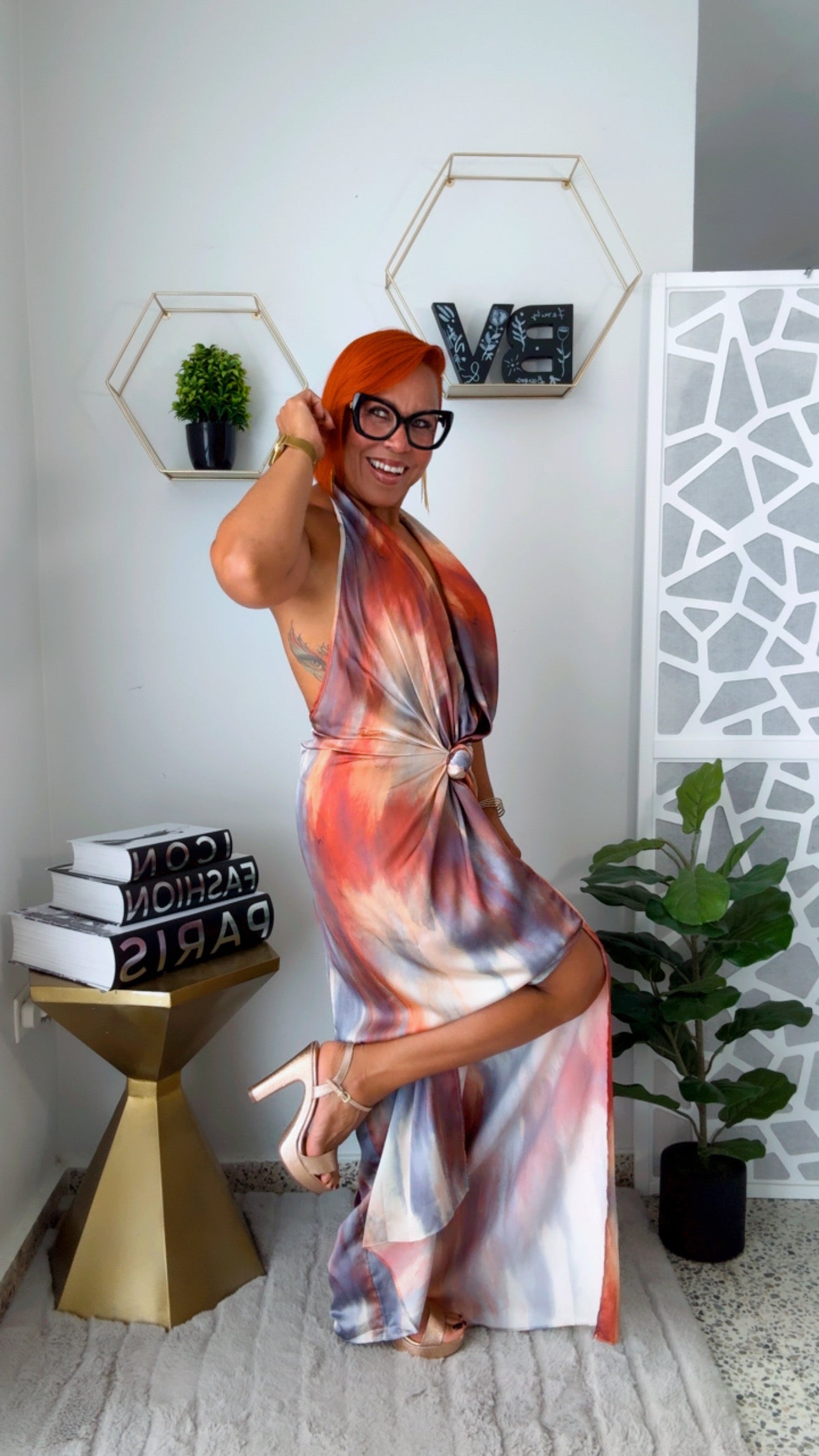 Backless Marble Twist Maxi Dress