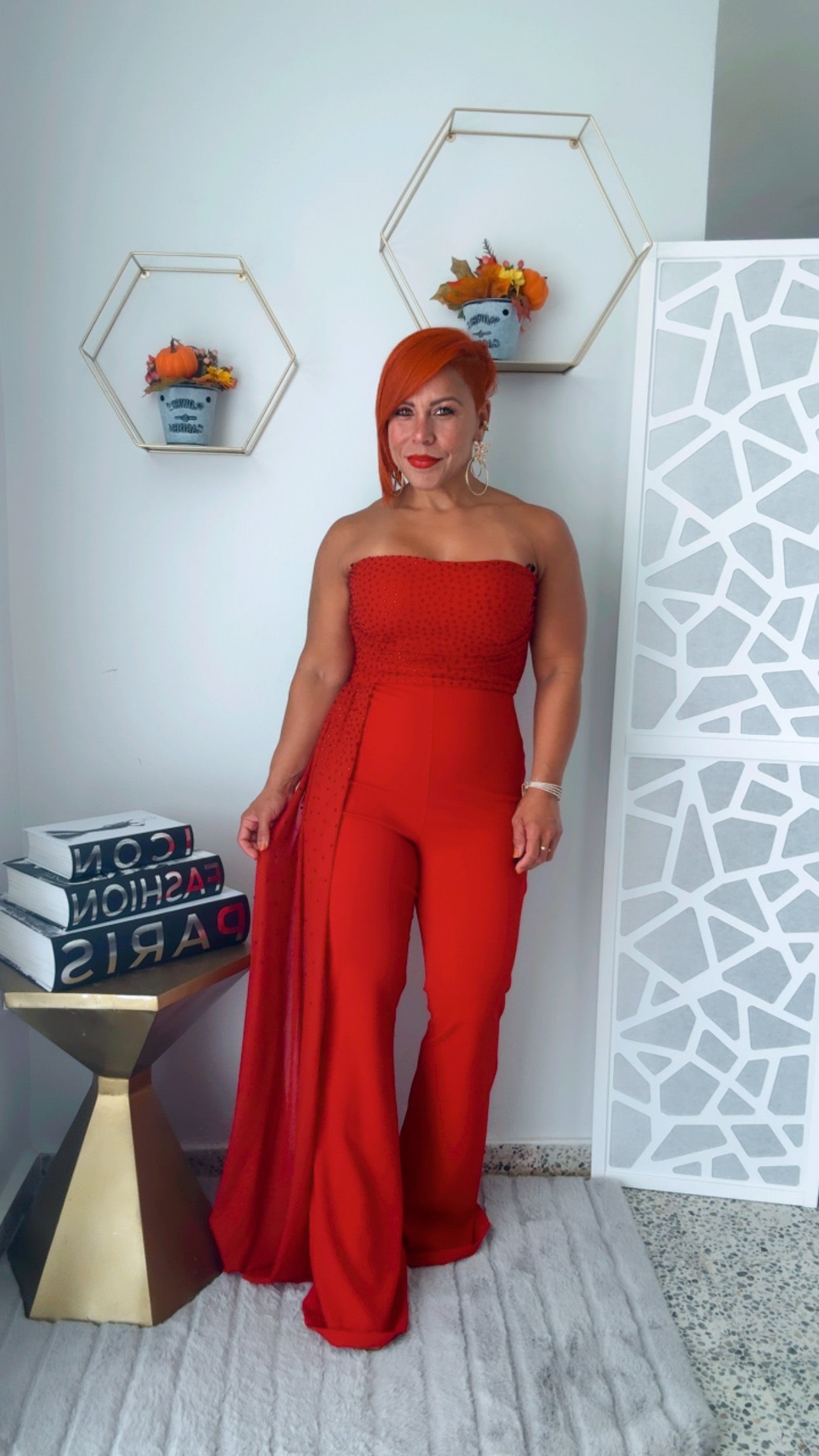 Passion Red Rhinestone Jumpsuit