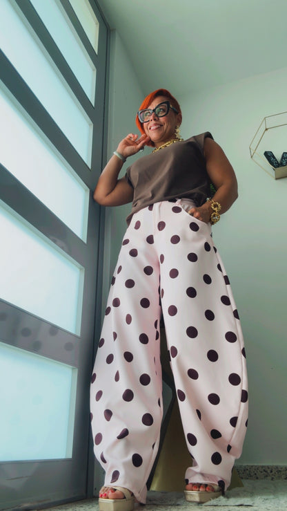 Pink and Chocolate Jumbo Polka Dots Barrel Pant&nbsp;