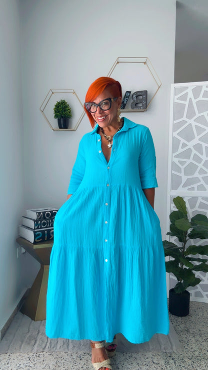 Turquesa Midi Shirt Dress