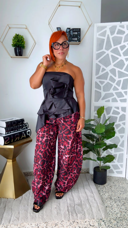 Burgundy Leopard Barrel Pant
